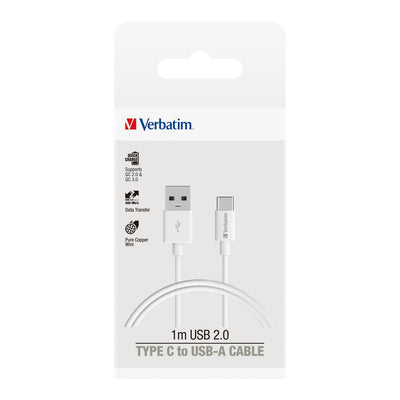 Verbatim Essentials Charge & Sync USB-C Cable 1m White - Home Office Space NZ