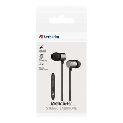 Verbatim Essentials In-Ear Earphones with Mic & Volume Control Space Grey - Home Office Space NZ