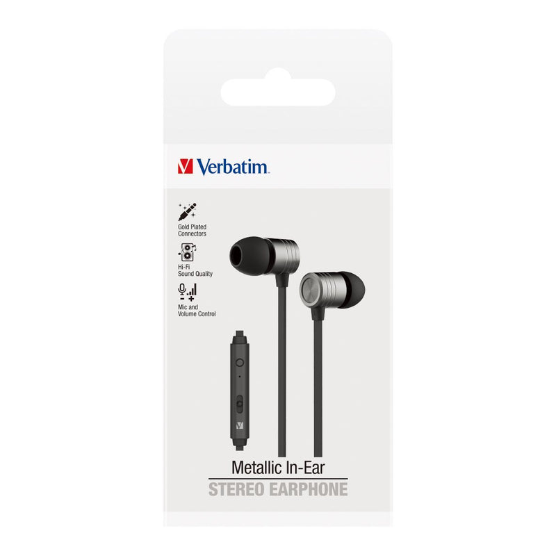 Verbatim Essentials In-Ear Earphones with Mic & Volume Control Space Grey - Home Office Space NZ