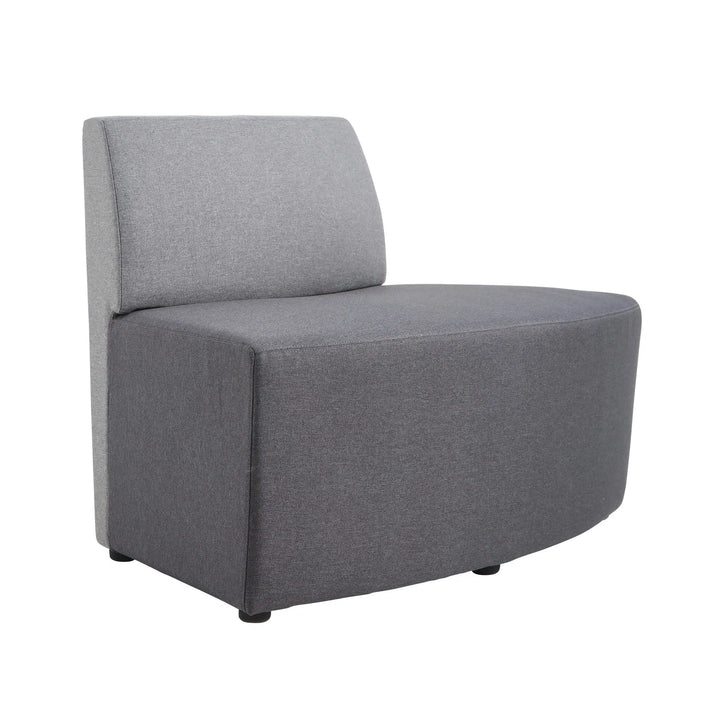 The Konfurb Arco Series by Home Office Space NZ is a modern, armless gray chair featuring a slightly curved seat and a sturdy rectangular backrest. This chair boasts an exceptional design with short, inconspicuous legs. It features fabric upholstery and is ideal for both home and evolving work environments.