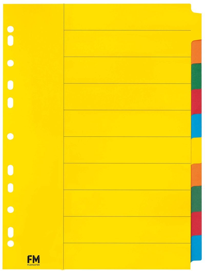 A4 Indices 10 Tab Coloured Cardboard - Home Office Space NZ