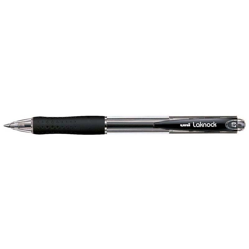 A 0.7mm black fine pen from Home Office Space NZ’s 12 Pack, featuring a retractable design and ergonomic grip, is displayed against a white background.