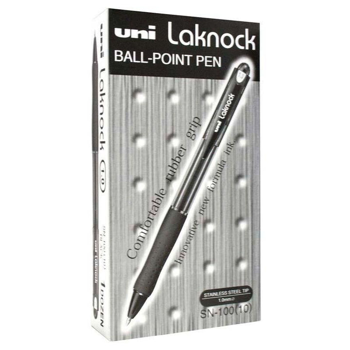 Uni Laknock 1.0mm Medium Black Pens (12 Pack) - Home Office Space NZ