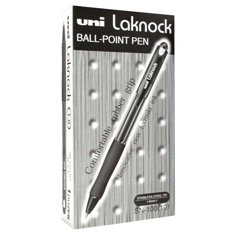 Uni Laknock 1.0mm Medium Black Pens (12 Pack) - Home Office Space NZ
