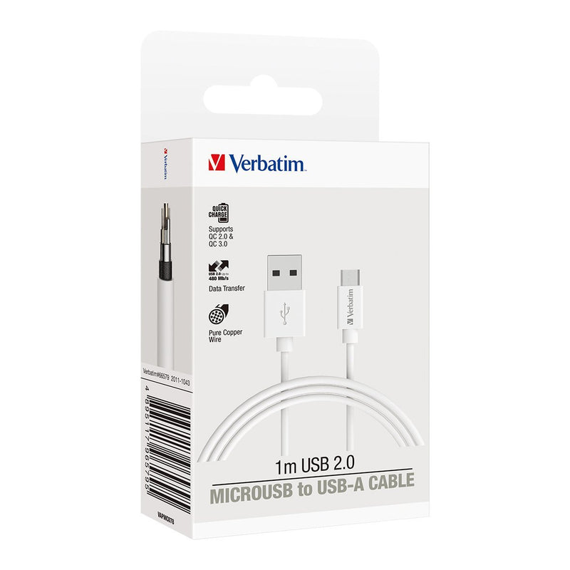 Verbatim Essentials Charge & Sync Micro USB Cable 1m White - Home Office Space NZ