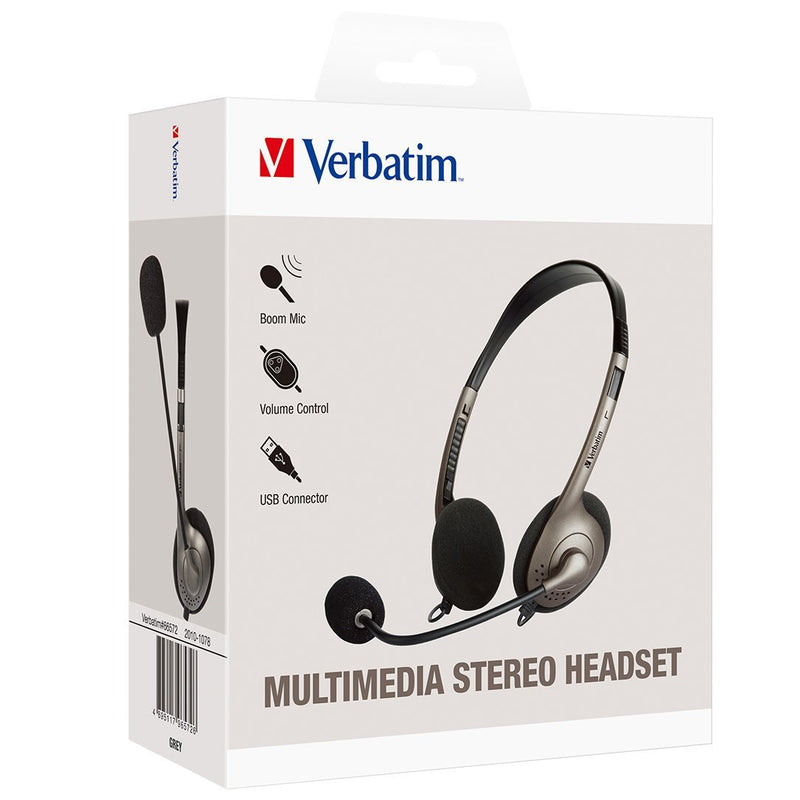 Verbatim Essentials Multimedia USB Headset with Boom Mic Volume Control - Home Office Space NZ