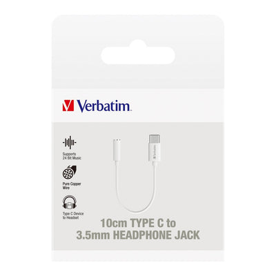 Verbatim Essentials USB-C to 3.5mm Headphone Jack 10cm White - Home Office Space NZ