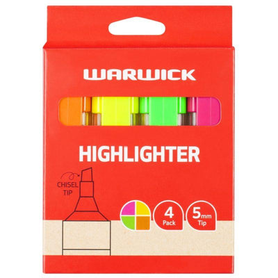 Warwick Highlighter Stubby Assorted 4 Pack - Home Office Space NZ