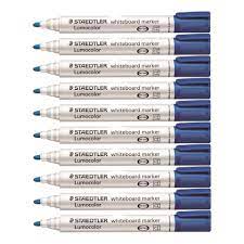 A set of ten Home Office Space NZ Whiteboard Bullet-Tip Markers, renowned for their bold colors and smooth writing, features blue caps and tips, arranged in two tidy rows of five each.